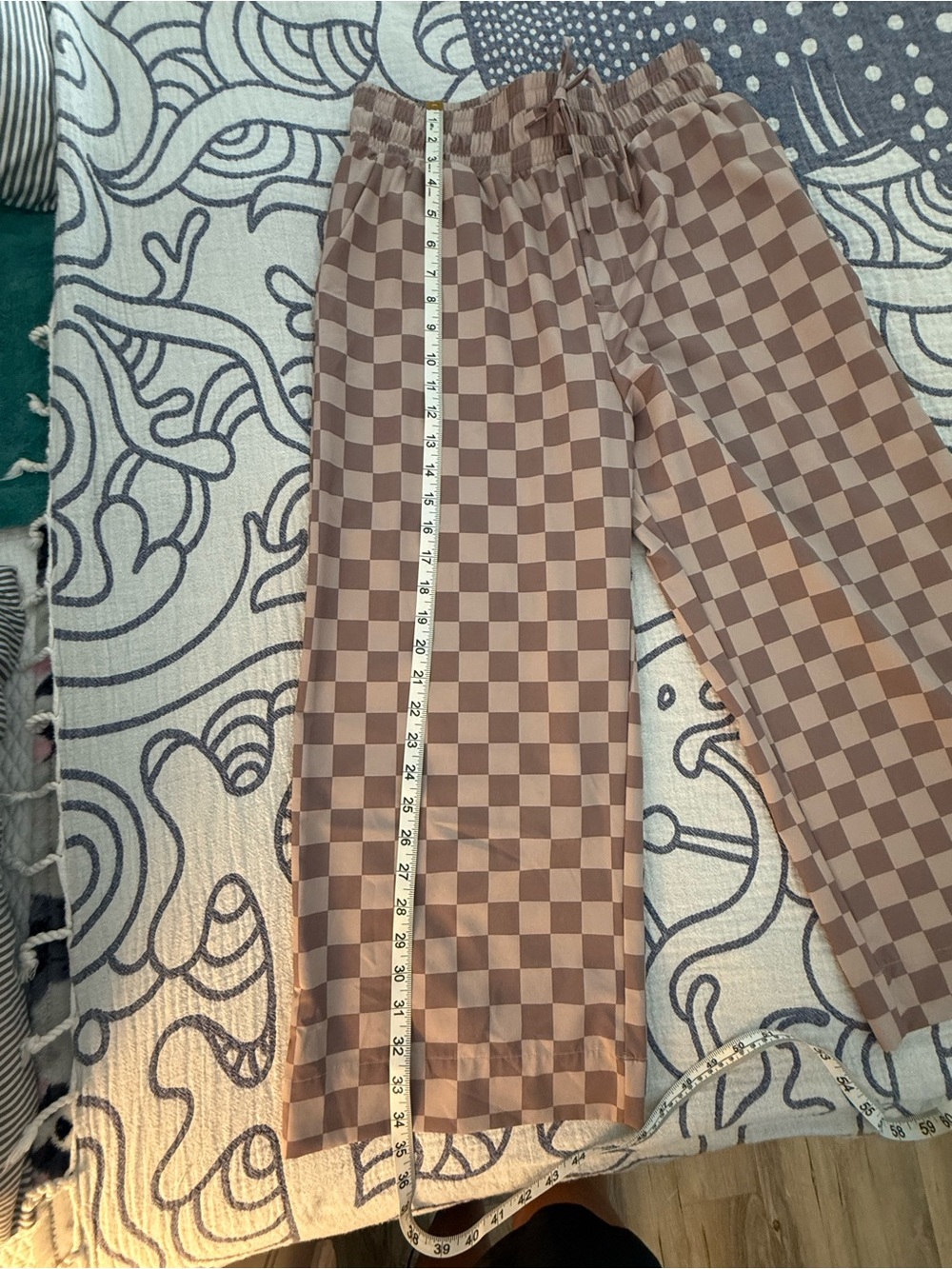 Albion Audrey Wide Legged Pants Size Small Petite length brown check - Picture 8 of 9